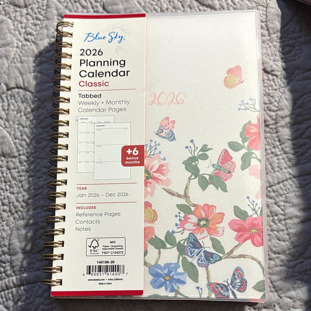 Blue Sky 2026 Calendar with Floral and Butterfly Design